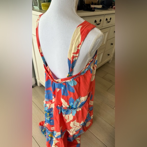 Free People Moonshine Midi Floral Linen Blend Women's Tiered Tank Dress - Picture 6 of 13